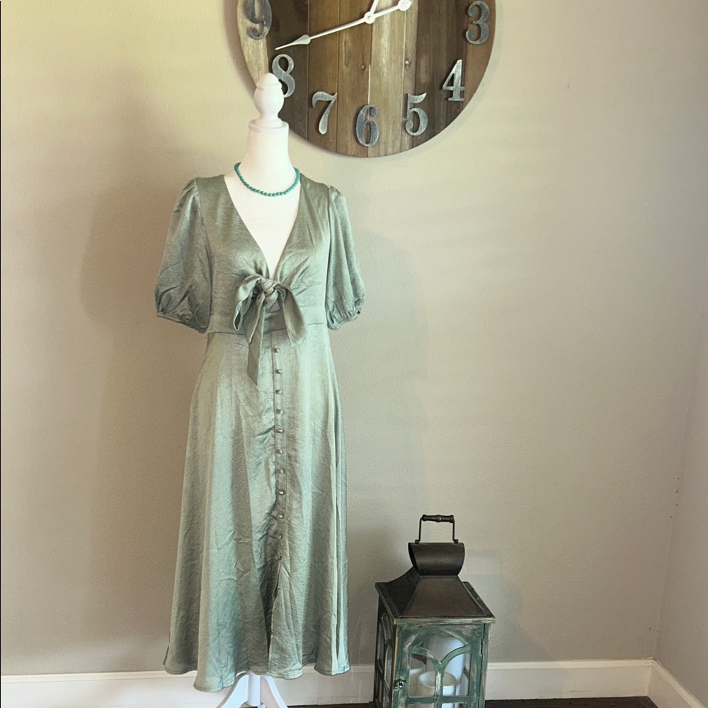 PIPER DRESS - SAGE PETAL + PUP             Elegant Green Midi Dress
